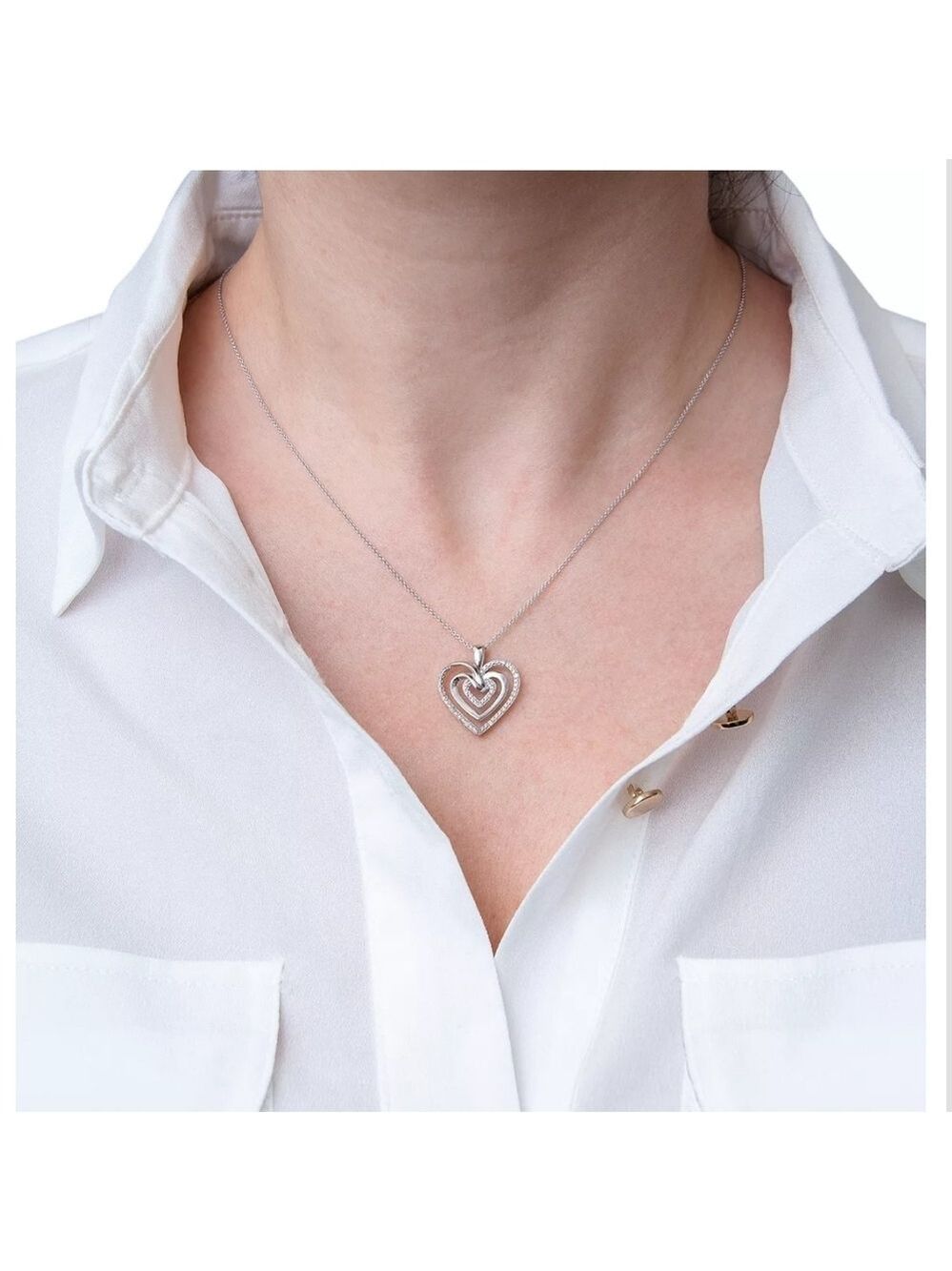 DIAMOND MULTI HEART 18" PENDANT NECKLACE (1/10 CT. T.W.) 100% GUARANTEED! - Picture 2 of 3